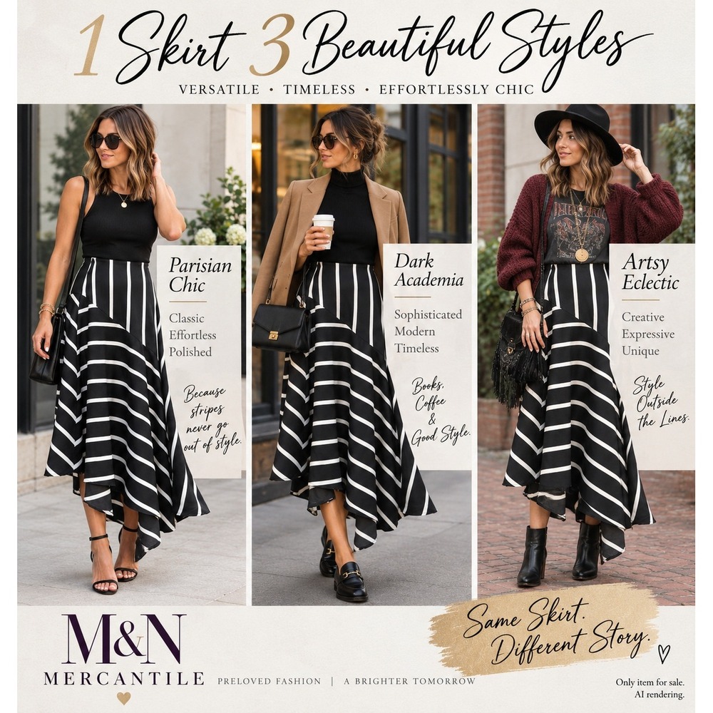 Who What Wear 4 Striped Asymmetrical Midi Skirt Black White Handkerchief Hem